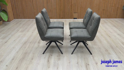 'Germain' Charcoal Grey Faux Leather Set of 4 Swivel Dining Chairs
