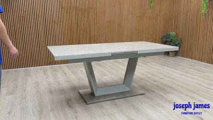 'Grigio' Marble Effect Ceramic Top Large Extending Dining Table with Grey Fabric Set of 6 Cantilever Dining Chairs