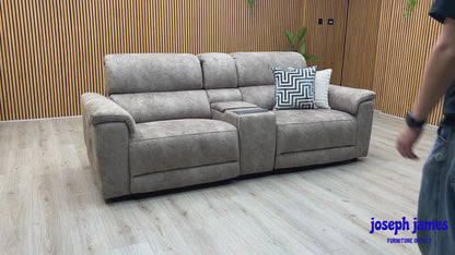 ‘Genius’ Marble Charcoal Grey Velvet Fabric 3 Seater Power Recliner Media Sofa with Power Headrests, Power Lumbar and Bluetooth Speakers