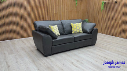 'Sona' Black Italian Leather 3 Seater Sofa