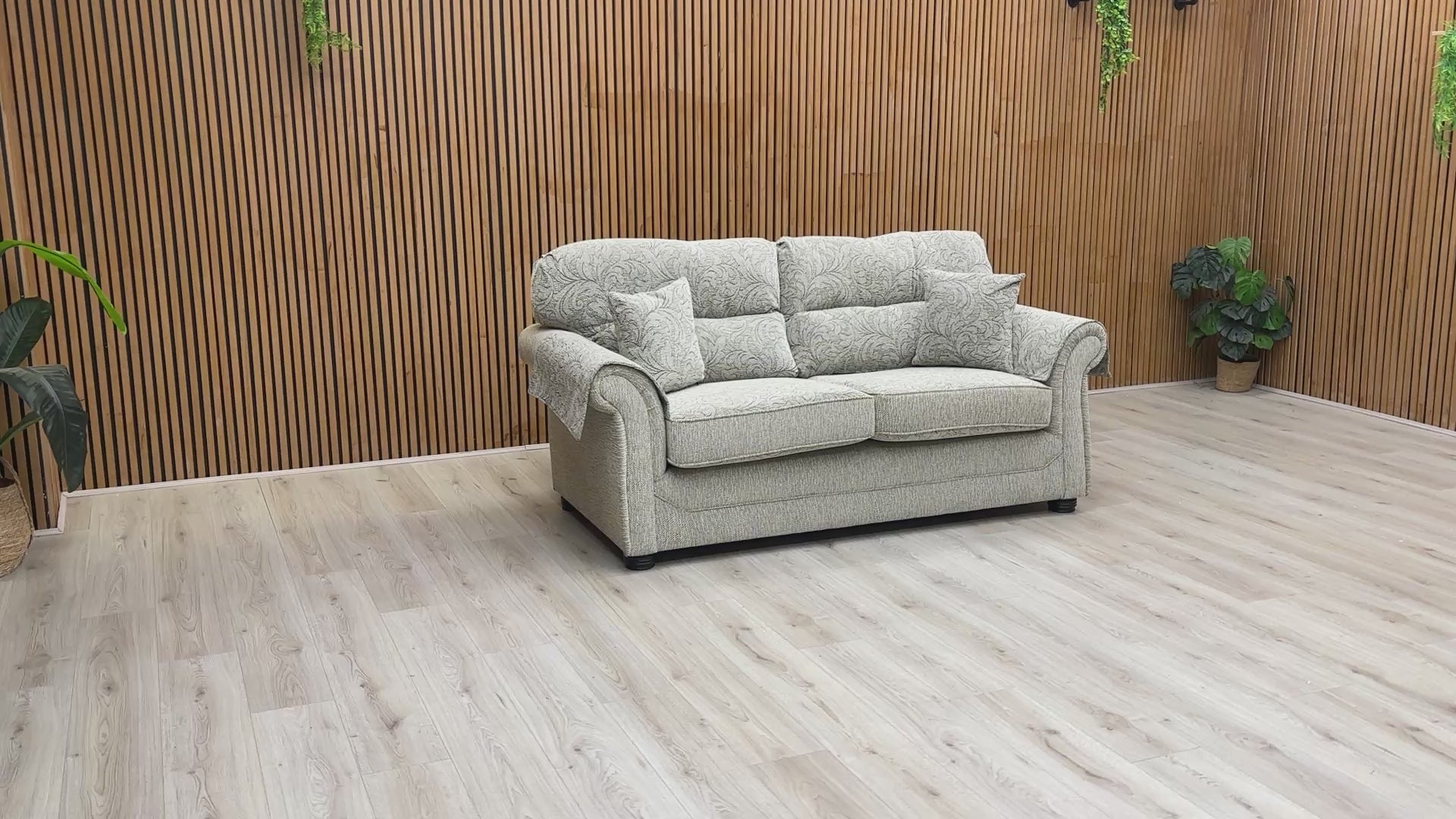 Video showcasing the design and Oatmeal Patterned Woven Fabric of the 'Harry' Sofa.