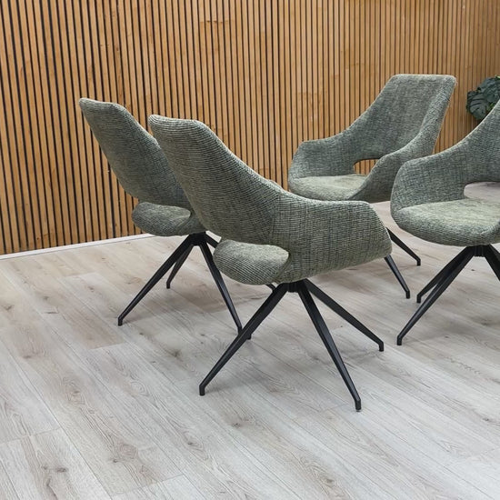 Video demonstration of the Charlotte dining chair showcasing its 360-degree swivel function.