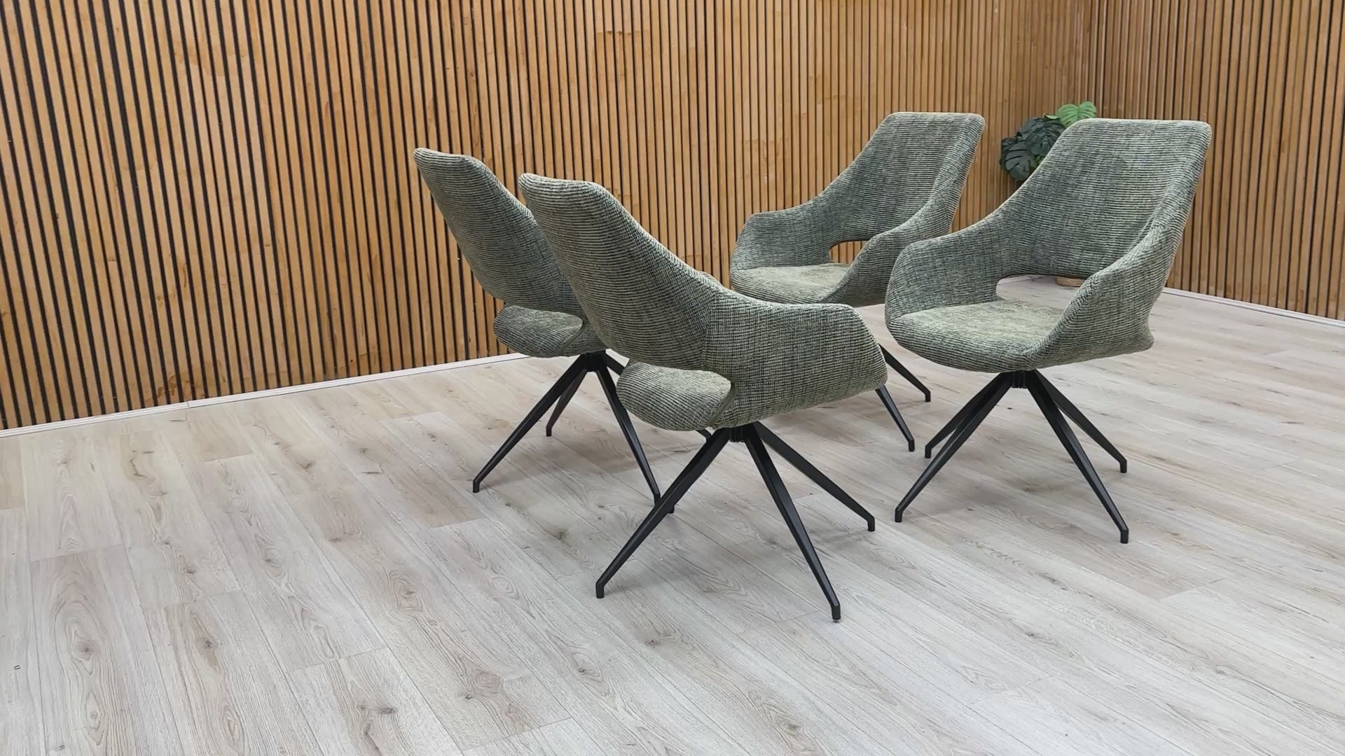 Video demonstration of the Charlotte dining chair showcasing its 360-degree swivel function.