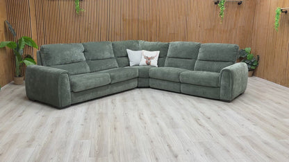 ‘Flex’ Fab-Can-R352 Forest Green Fabric Large Corner Sofa Bed with Power Recliner and Storage Arms