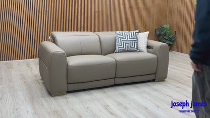 World of Leather ‘Edison’ Nw-513e Pine Bark Gm Taupe Leather 3 Seater Power Recliner Sofa with Power Headrests and Light