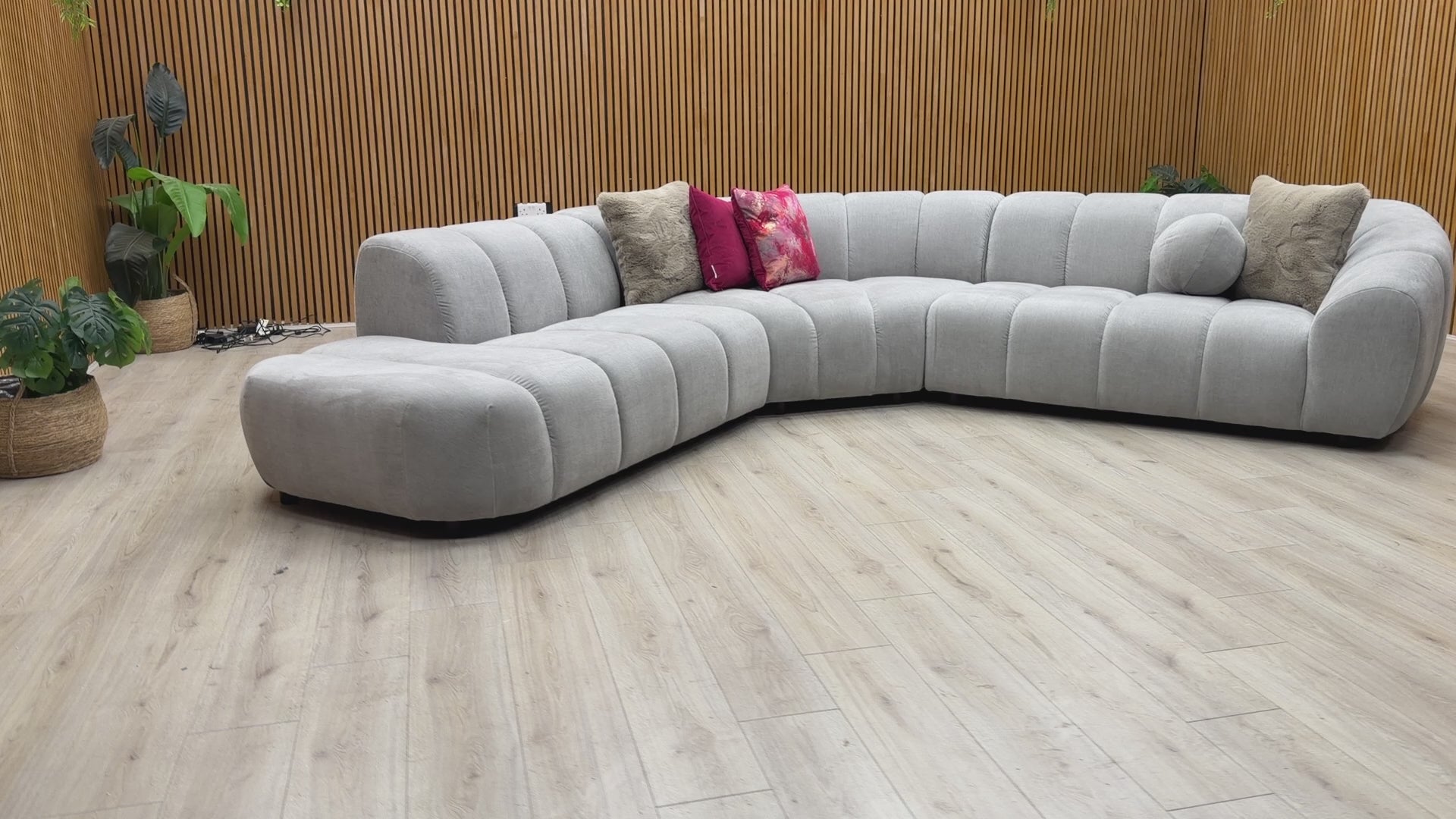 Product walkthrough of the Waldorf corner sofa, demonstrating the seating depth, cushion firmness, and the unique open-end chaise configuration.