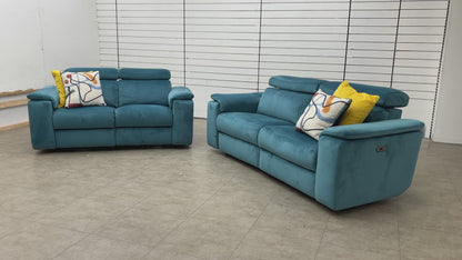 Nicoletti ‘Davide’ Selma Turchese N8593 Teal Velvet 3 + 2 Velvet Power Recliner Sofa Set