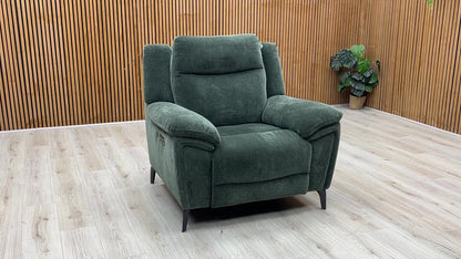 ‘Panache’ Manhattan Pine Green 58001 Fabric Power Recliner Chair with Power Headrest and Heated Seat