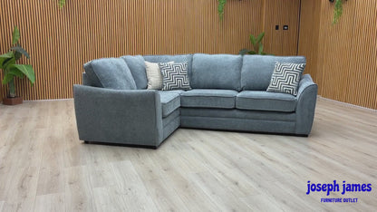 ‘Trinity’ Denim Blue Soft Woven Fabric Left Hand Double Arm Group Corner Sofa