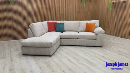 'Amalfi' Cream Jumbo Cord Fabric Standard Back Left Hand 3 Seater Chaise Sofa