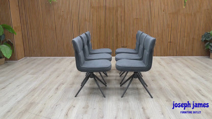‘Carrera’ Dark Grey Fabric Set of 6 Swivel Dining Chairs