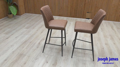 'Earth' Tan Brown Faux Leather Pair of Bar Stools