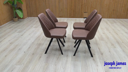 'Jupiter' Tan Brown Faux Leather Set of 4 Swivel Dining Chairs