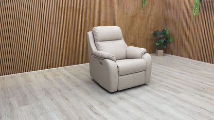 ‘Kingsbury’ L844 Cambridge Plaster Beige Leather Power Recliner Chair with Power Headrest and Power Lumbar