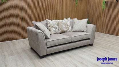 ‘Mariah’ Dapple Silver-Tri Brass Insert Velvet Fabric 3 Seater Scatter Back Sofa
