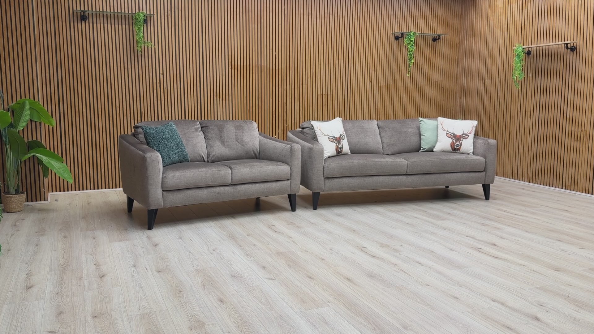 Video walkthrough showcasing the Oslo Vogue stone velvet 3+2 seater sofa set, demonstrating the premium velvet fabric sheen, cushion recovery, and structural build quality.
