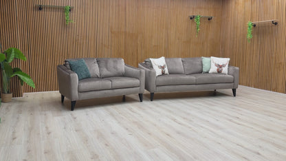 Video walkthrough showcasing the Oslo Vogue stone velvet 3+2 seater sofa set, demonstrating the premium velvet fabric sheen, cushion recovery, and structural build quality.