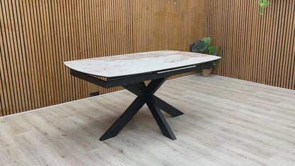 ‘Raul’ Calcatta Marble 160cm Pop Up Extending Dining Table