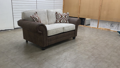 'Asia' Aphrodite Beige Leather + Fabric Combination Classic Back 2 Seater Sofa