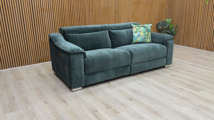 ‘Geneva' Forest Green Fabric 3 Seater Power Recliner Sofa with Power Headrests and Bluetooth Speakers