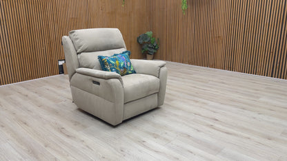 Nicoletti ‘Vito’ Flambe Visone Taupe Fabric Power Recliner Chair with Power Headrest and Power Lumbar