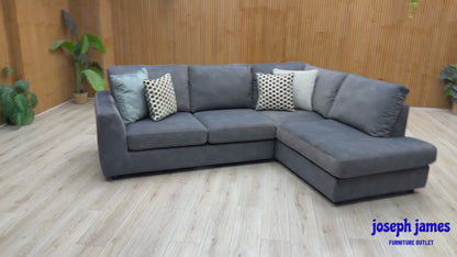 ‘Dinky’ Dexter Shadow Grey Velvet Fabric Right Hand Facing Corner Chaise End Sofa