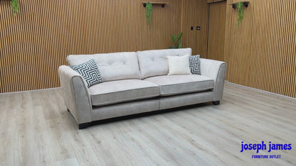 'Mariah' Dapple Ivory-Tri Brass Insert Velvet Fabric 4 Seater Classic Back Split Frame Sofa + Snuggler Chair