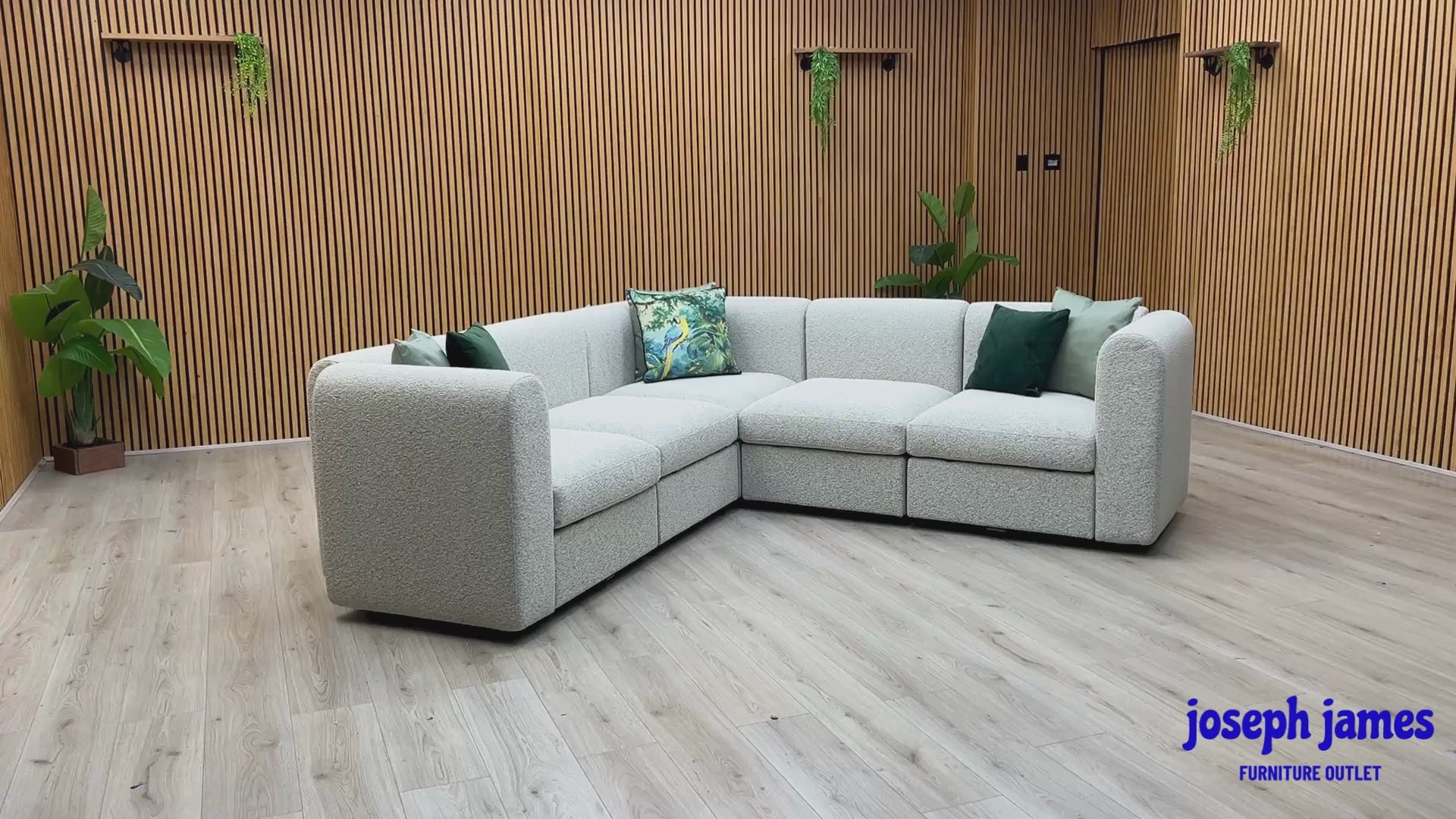 Video Of ‘New Sofables So Together’ contemporary modular corner sofa suite, beautifully upholstered in a sophisticated Oatmeal fabric with a sleek non-fluted design.