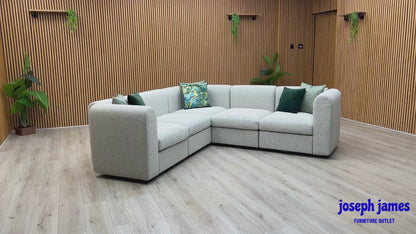 Video Of ‘New Sofables So Together’ contemporary modular corner sofa suite, beautifully upholstered in a sophisticated Oatmeal fabric with a sleek non-fluted design.