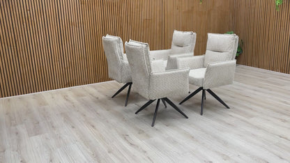 Video showcasing the swivel feature and the natural mink textured chenille fabric of the ‘Sarah’ dining chair.