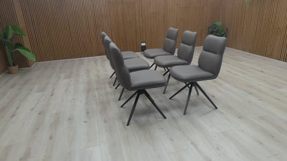 'Quattro' Taupe Faux Leather Set of 6 Swivel Dining Chairs