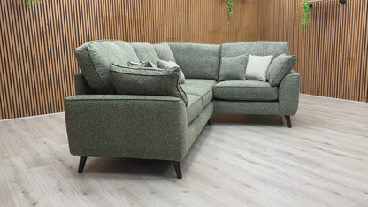'Theodore' Olive Green Woven Fabric Formal Back Right Hand Facing Corner Sofa