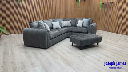 'Amara' Charcoal Grey Fabric Right Hand Facing Double Arm Corner Group with Footstool