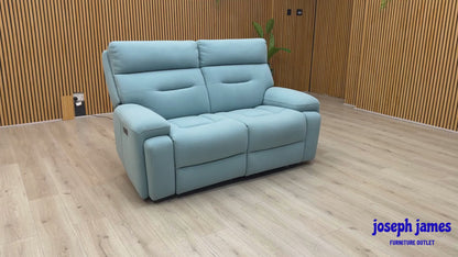 'Cinemax' Vv-0312 Velvet Blu Fabric 2 Seater Power Recliner Sofa with Power Headrests