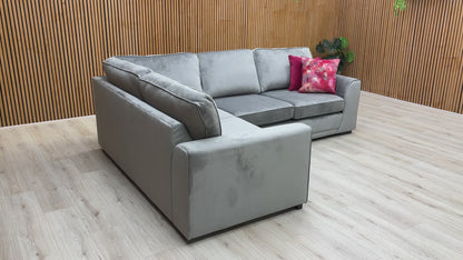 ‘Orka’ Dove Sensual Velvet Non Quilted Arm Right Hand Facing 2 Seater Corner Sofa