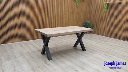 Bodahl ‘Terra’ 8 Vintage Grey Solid Oak 160cm Straight Edge Compact Dining Table with X-Shaped Legs