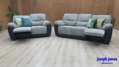 'Sienna' Black Fabric - Faux Leather High Back Manual Recliner 3 + 2 Seater Sofa Set