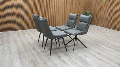 ‘Catalina’ Dark Grey Faux Leather Set of 4 Swivel Dining Chairs