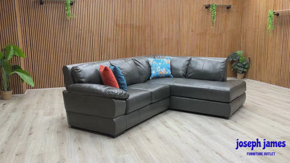 ‘Marlow’ Elephant Grey Italian Leather Right Hand Facing Corner Chaise Sofa