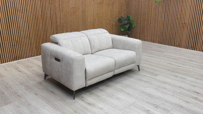 'Ezra' Dexter 43501 Ivory Velvet 2 Seater Power Recliner Sofa with Power Headrests