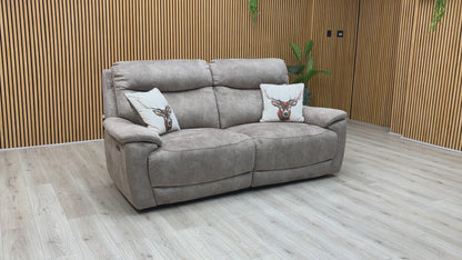 ‘Sloane' Marble Cream Fabric 3 Seater Power Recliner Sofa