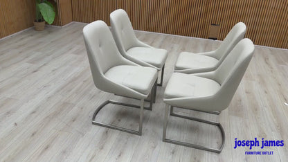 'Avorio' Neutral Faux Leather Set of 4 Cantilever Dining Chairs