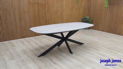 'Sadia' Grey Concrete Effect Veneer Large Oval Dining Table