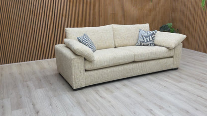 Video tour showcasing the woven fabric texture, deep seating, and formal back support of the ‘Burton’ Odyssey sofa.