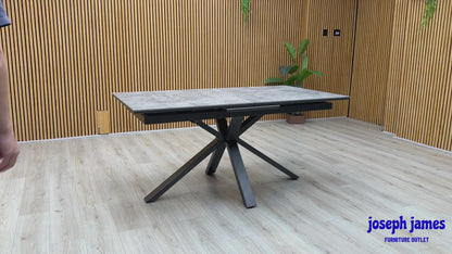 'Moon’ Grey Concrete Effect Pop-Up Extending Dining Table 160cm