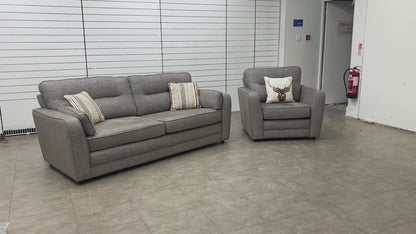 'Tenby' Light Grey Tight Weave Fabric 3 Seater Sofa + Armchair