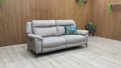 ‘Panache’ Dexter Stone 43502 Fabric 3 Seater Power Recliner Sofa with Power Headrests