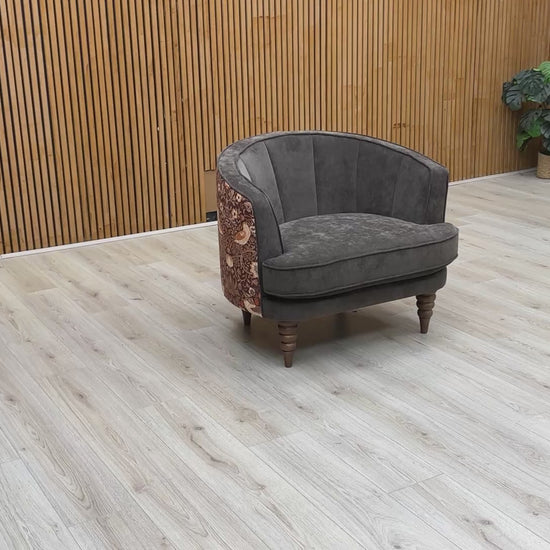 Video tour of the Talon accent chair, demonstrating its medium-firm comfort, high-quality foam filling, and classic round arm style.
