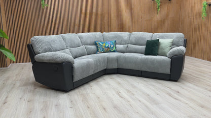‘Sienna’ Black Fabric Faux Leather High Back Manual Recliner Corner Group Sofa
