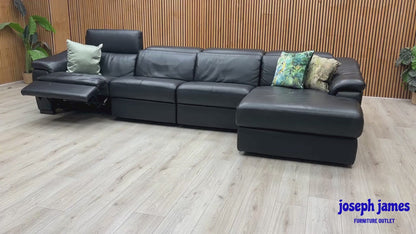 Nicoletti ‘Galileo’ Botero Nero Black Leather Right Hand Facing Power Recliner Chaise End Sofa with Power Headrests + Armless Unit